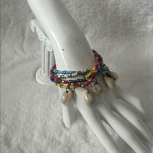 Colorful Beaded Bracelet Set with Shell Charms